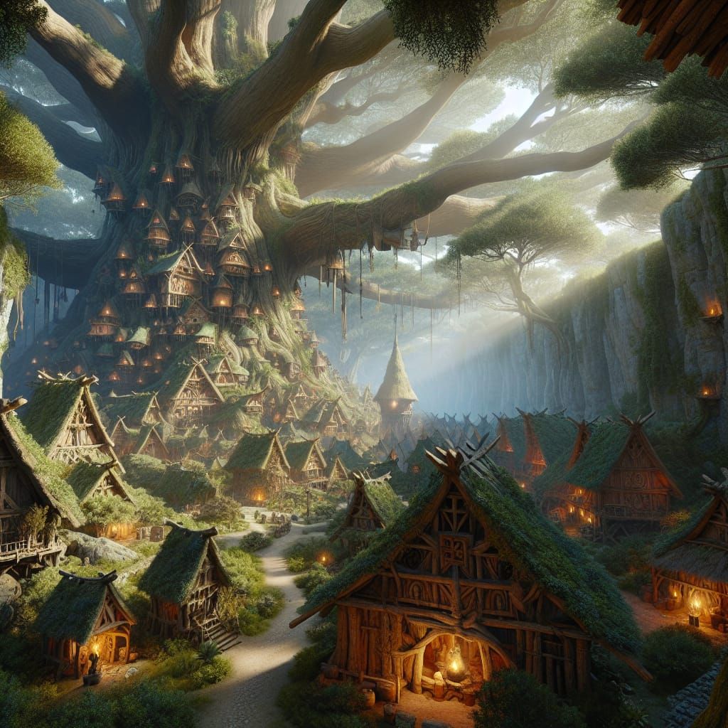 Ancient Wood Elf Village in Megalithic Tree
