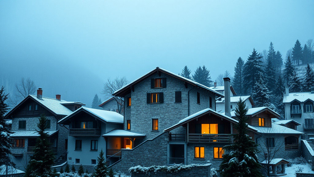 Picturesque Italian Alpine Village in Winter Snow