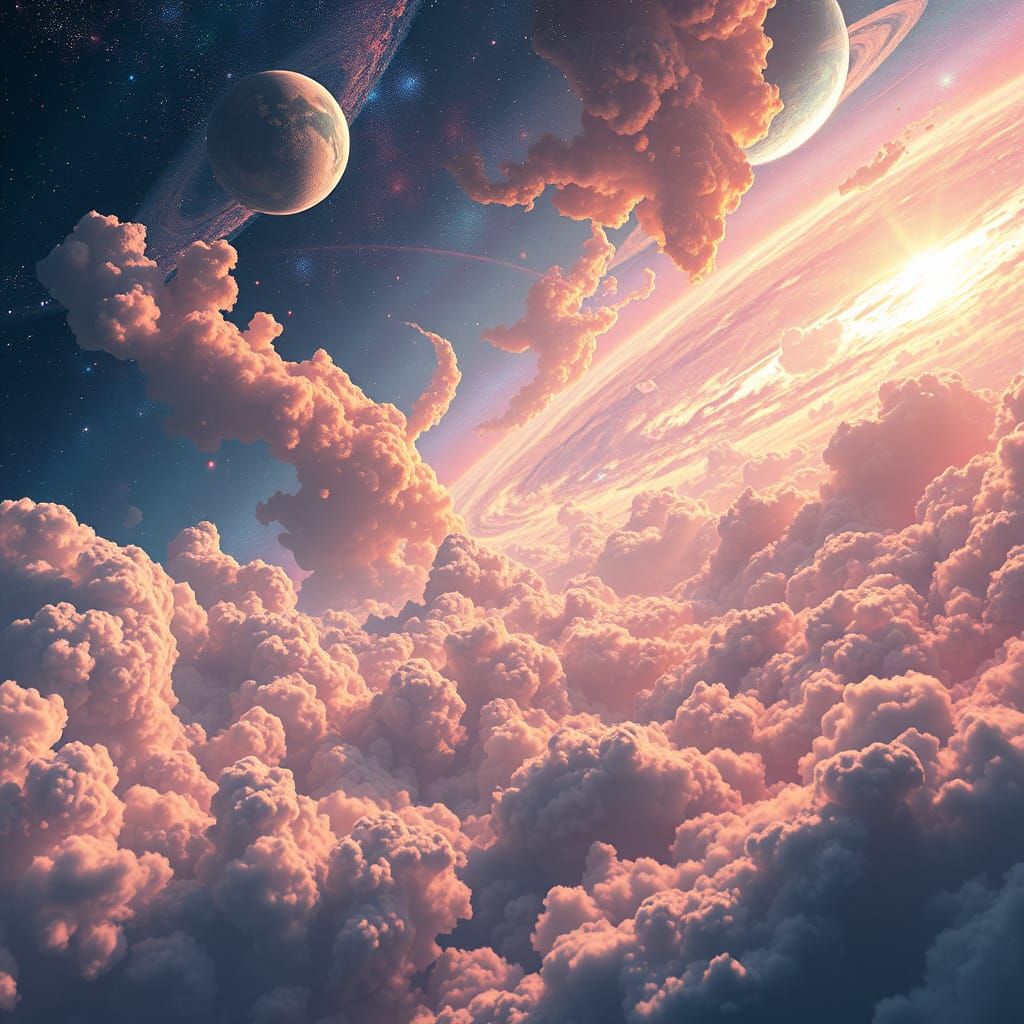 Cosmic Dreamscape in Vibrant, Futuristic 3D Anime Style