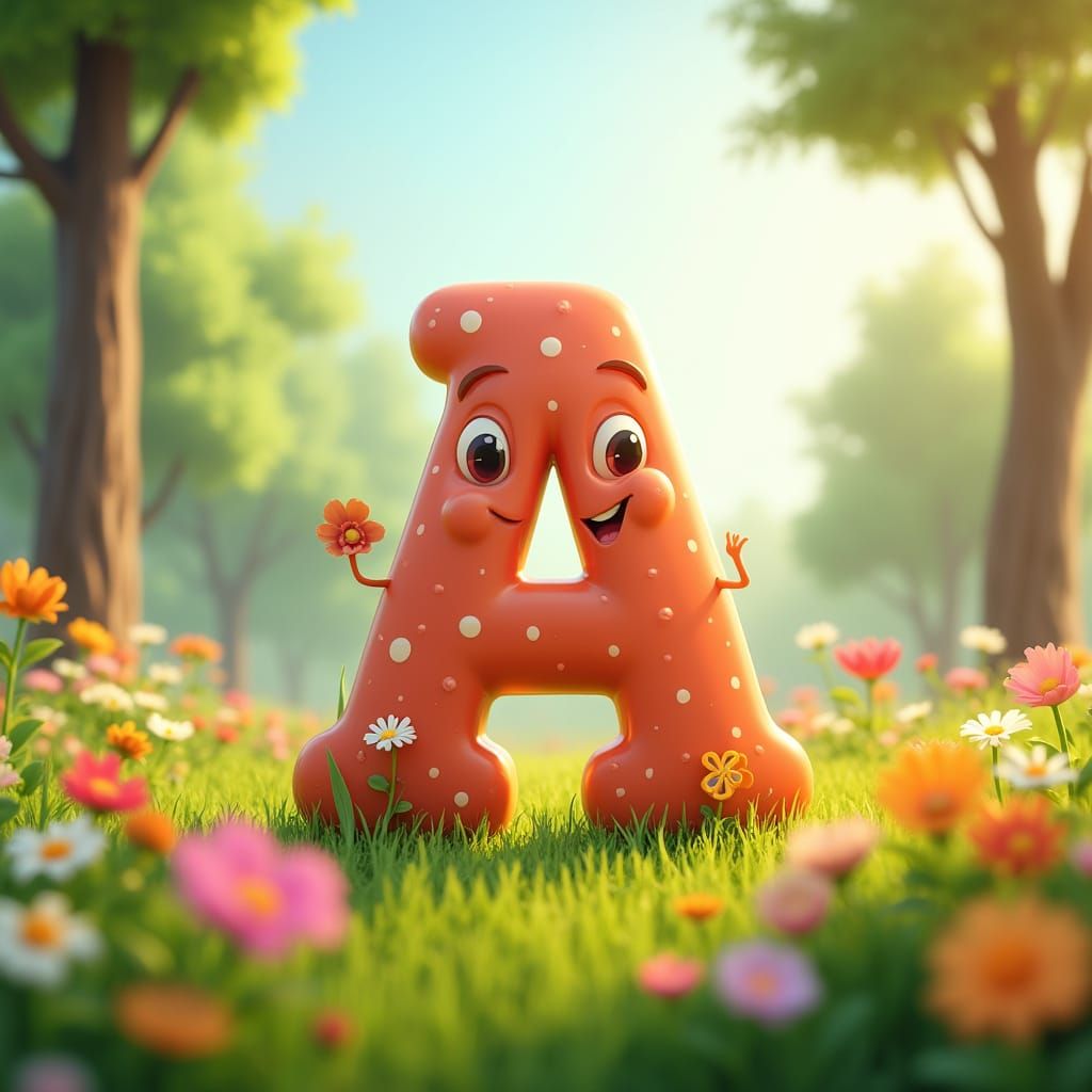 Playful Letter A in a Sunny Pixar Meadow