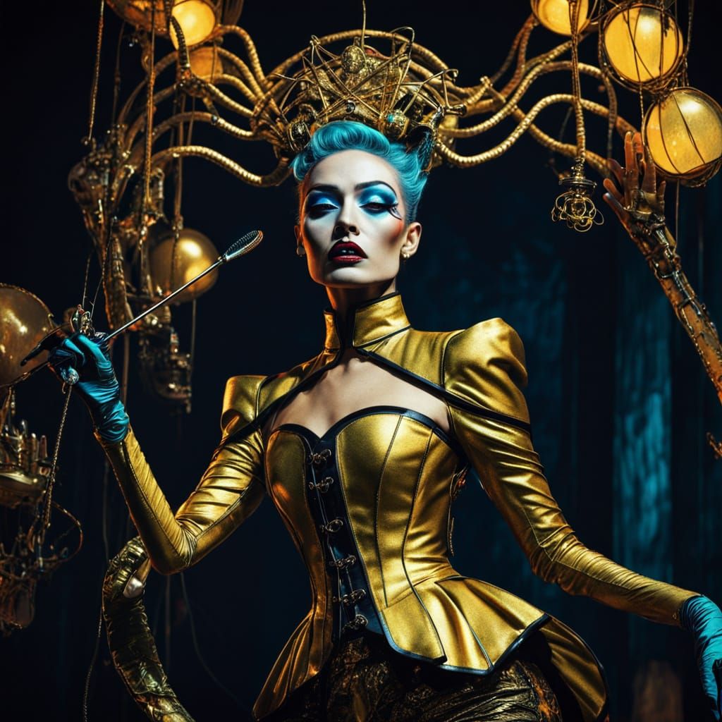 Androgynous Cabaret Commander in Cyberpunk Gold Corset