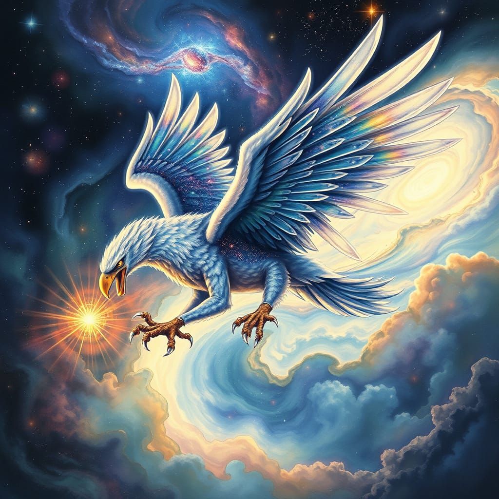 Celestial Griffon Soaring Through the Cosmos