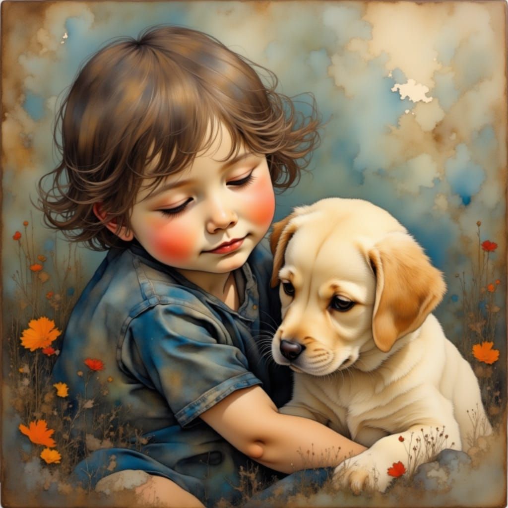 Boy and Puppy: AI-Generated Image
