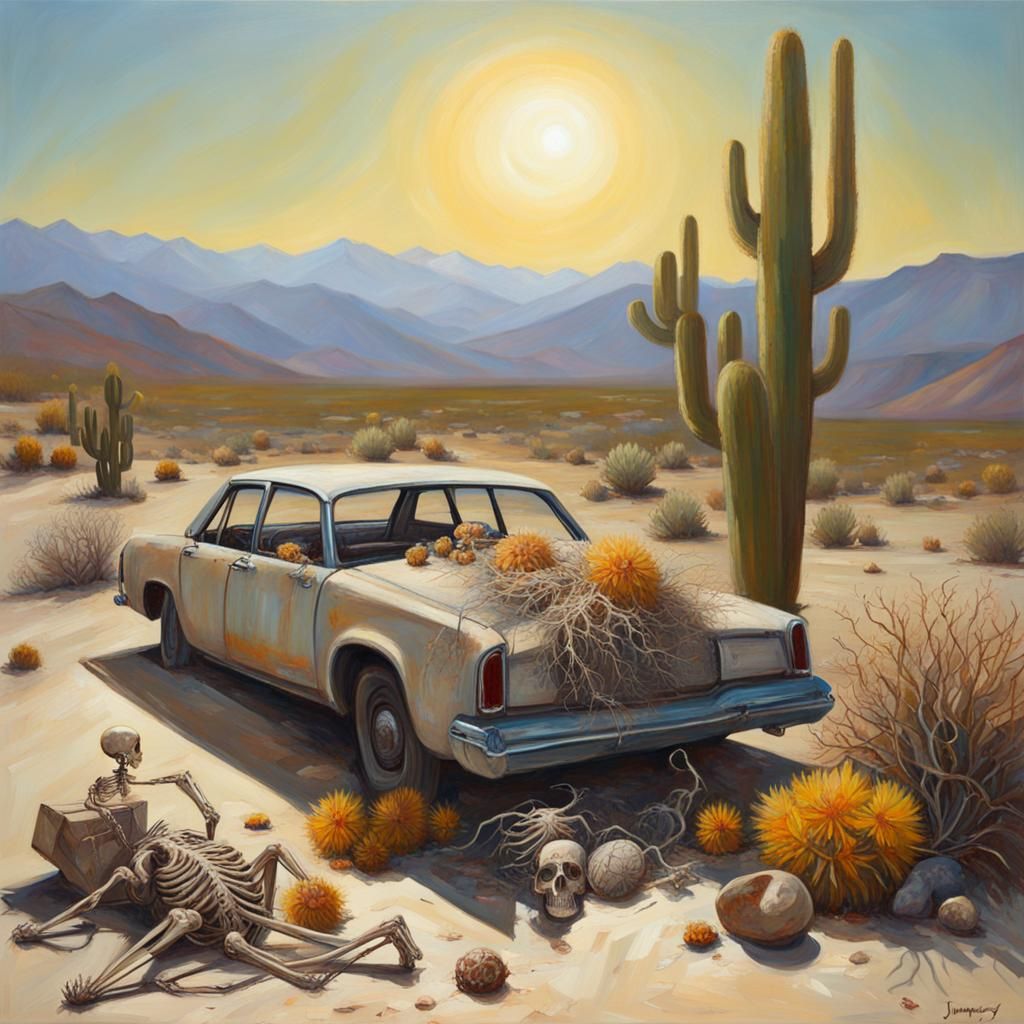 Desert Wasteland with Skeletons, Oil Painting