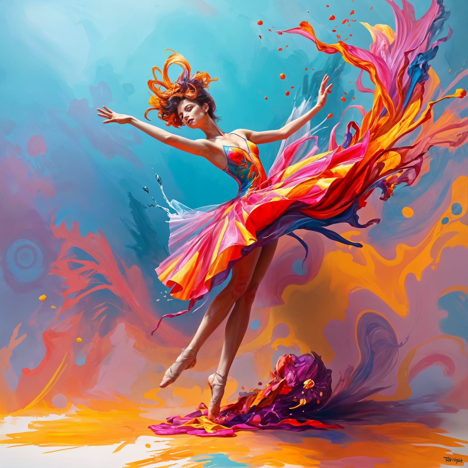 Liquid Ballerina Splashing Vibrant Paint Colors