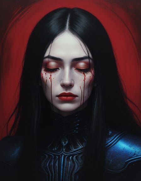 Ethereal Surrealist Portrait with Glowing Hearts and Dramati...