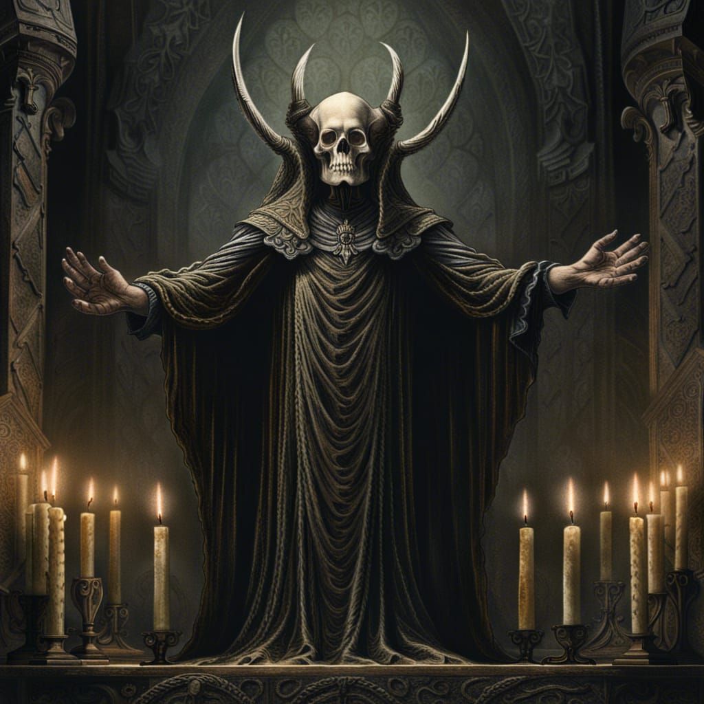 Evil Priest with Horned Skull at Altar