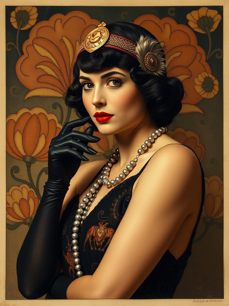 1920s Flapper Portrait in Art Deco Style