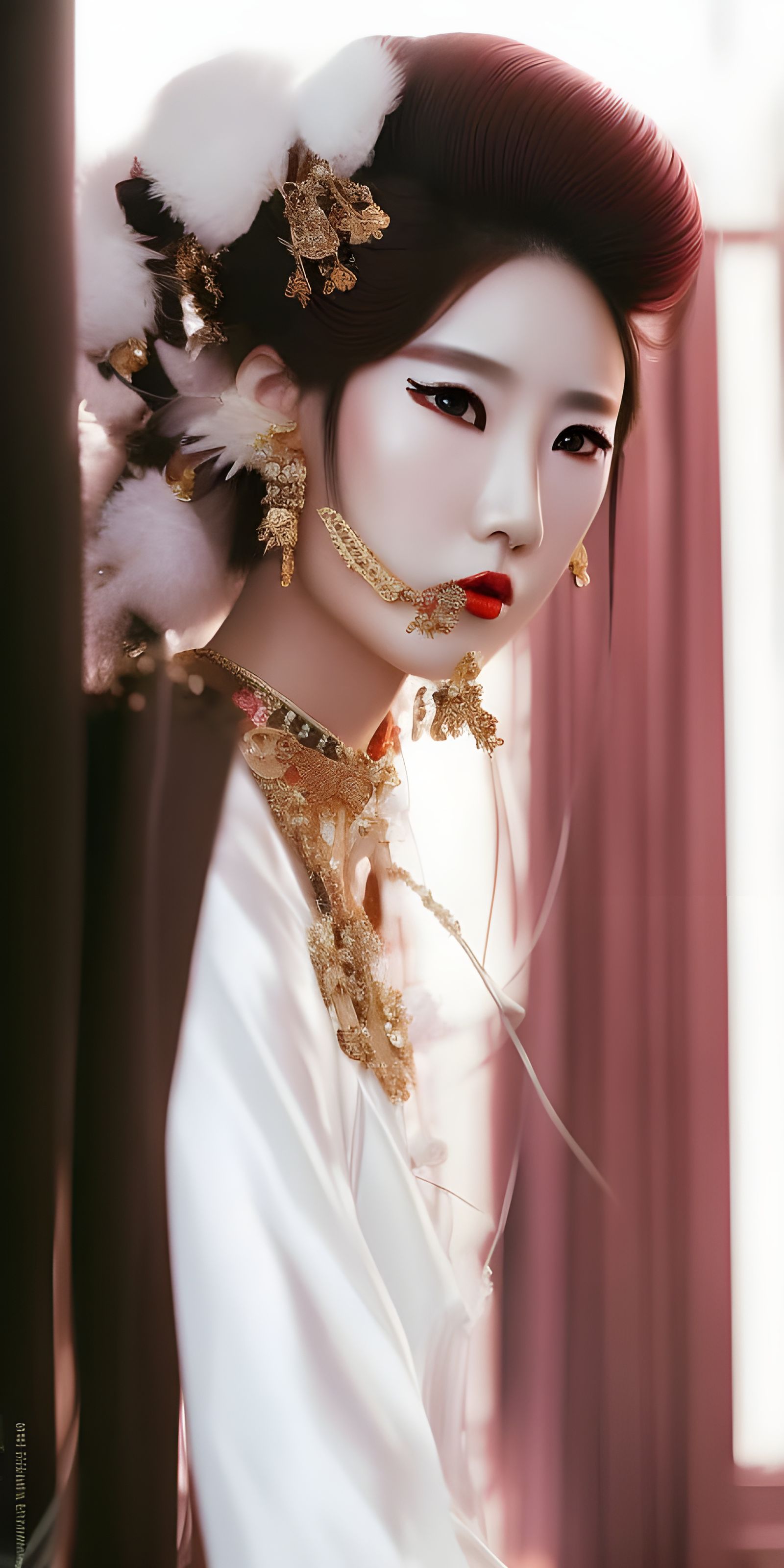 Japanese Woman in Kimono by Cherry Blossom Tree