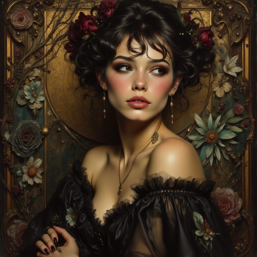 Hauntingly Beautiful Woman Portrait in Art Nouveau Style