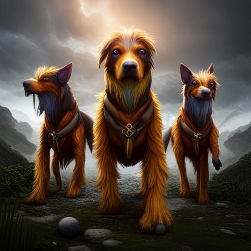Fantastical Three-Headed Dog Matte Painting