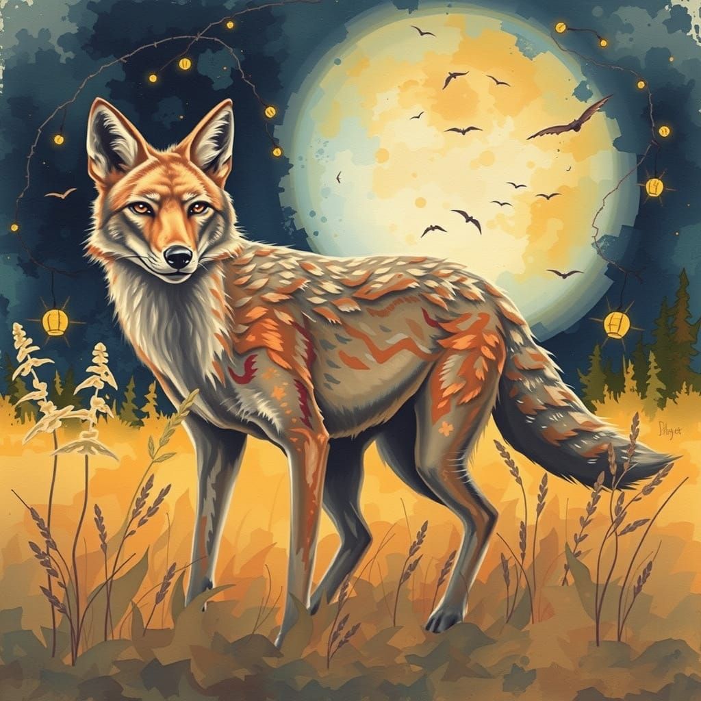 Vibrant Coyote in Expressive Watercolor