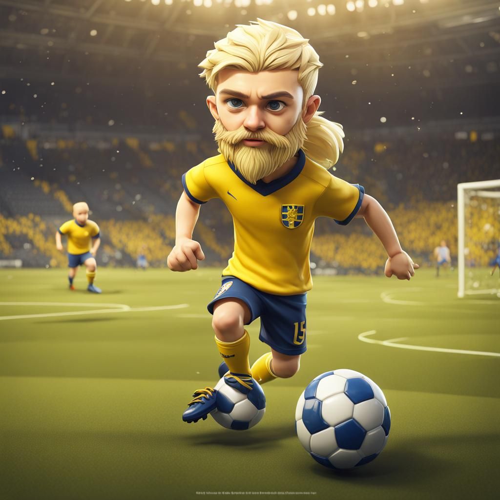 Chibi Soccer Player in Sweden Colors, Detailed Digital Art