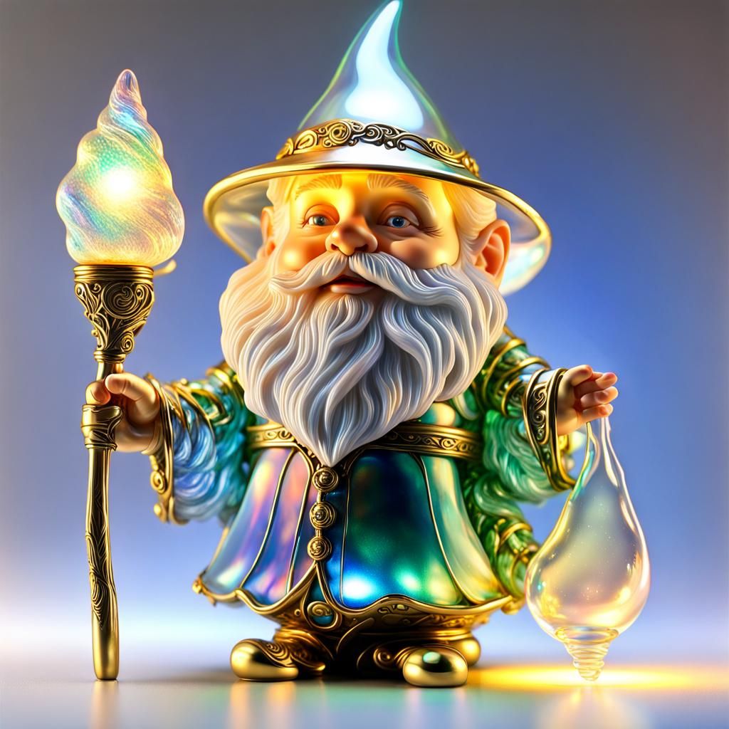 Iridescent Glass Gnome with Ethereal Glow