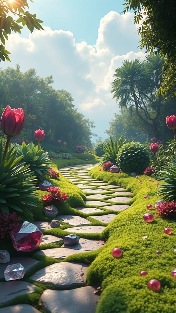 Tranquil Garden Paradise with Gemstones in Impressionist Sty...