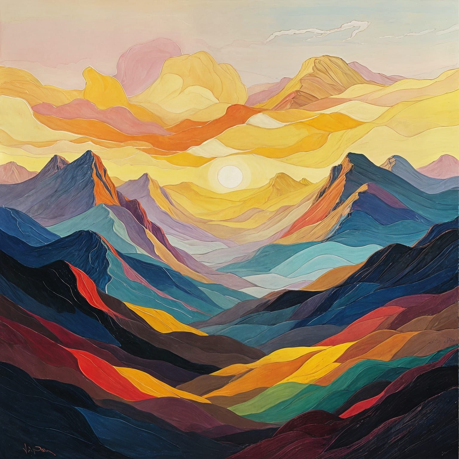 Abstract Mountain Landscape in Thick Impasto Oil Paint Style