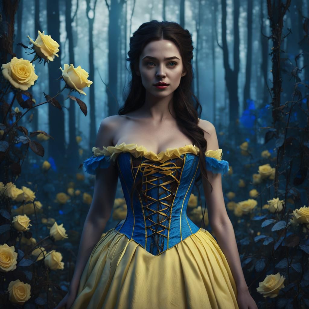 Gothic Fairytale Belle in Dark Forest, Fantasy Art