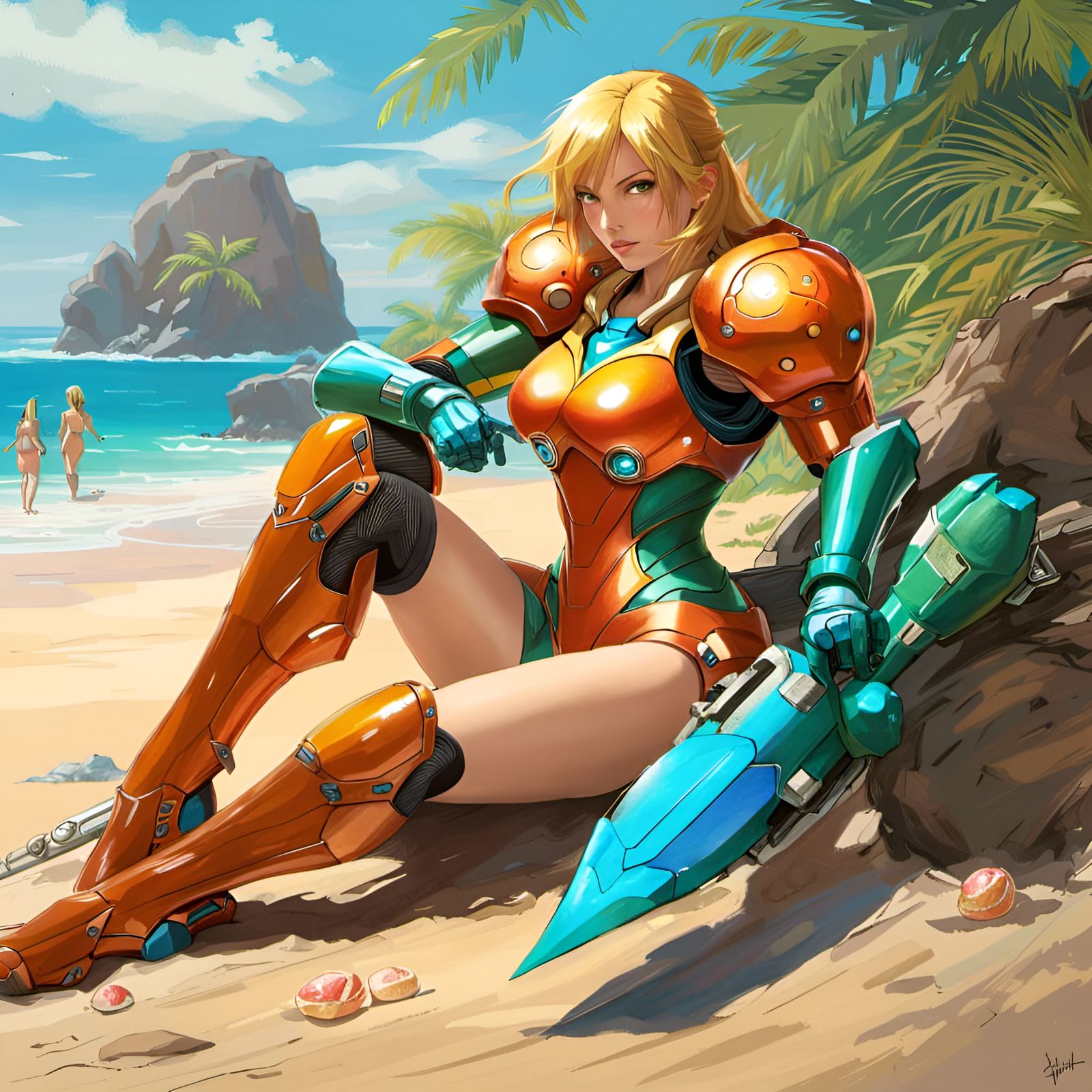Samus Aran: Beach Day in Hyper-Detailed Armor