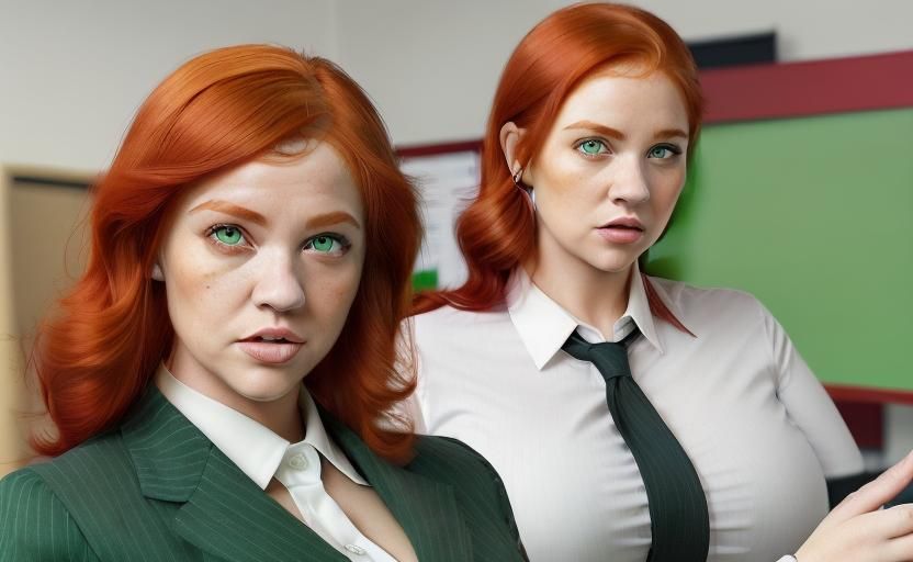 Red Haired Women in Office: Hyperrealistic Splash Art