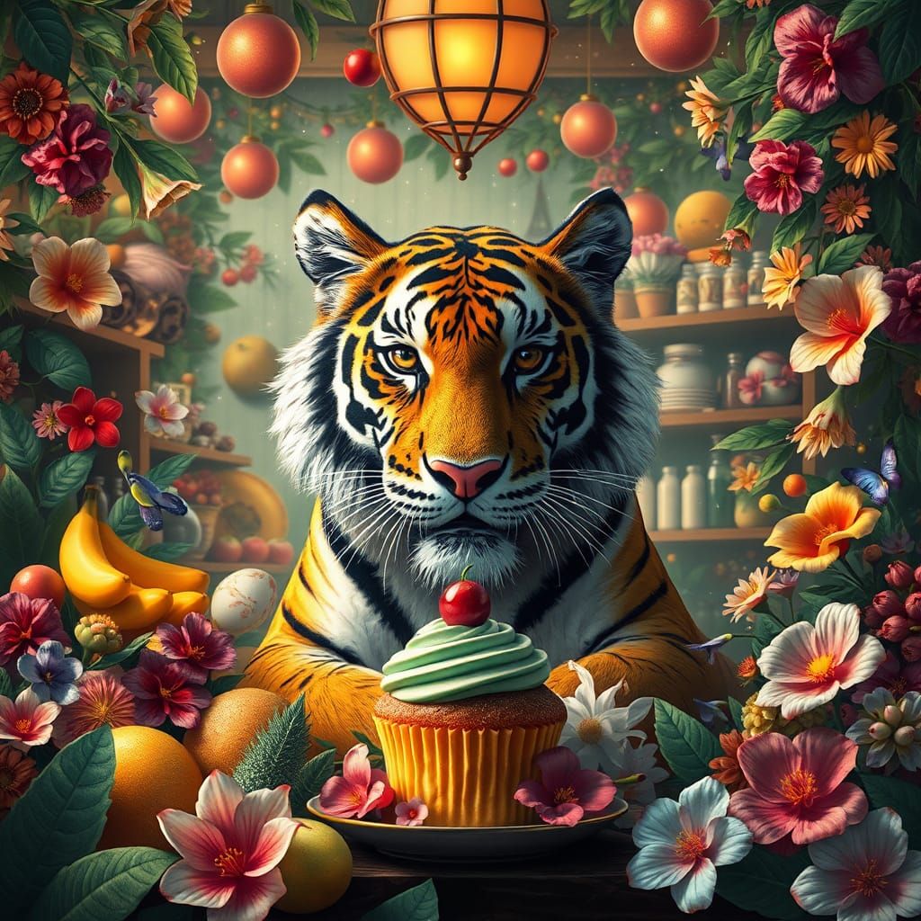 Tiger in Whimsical Coffee Shop: Matte Painting