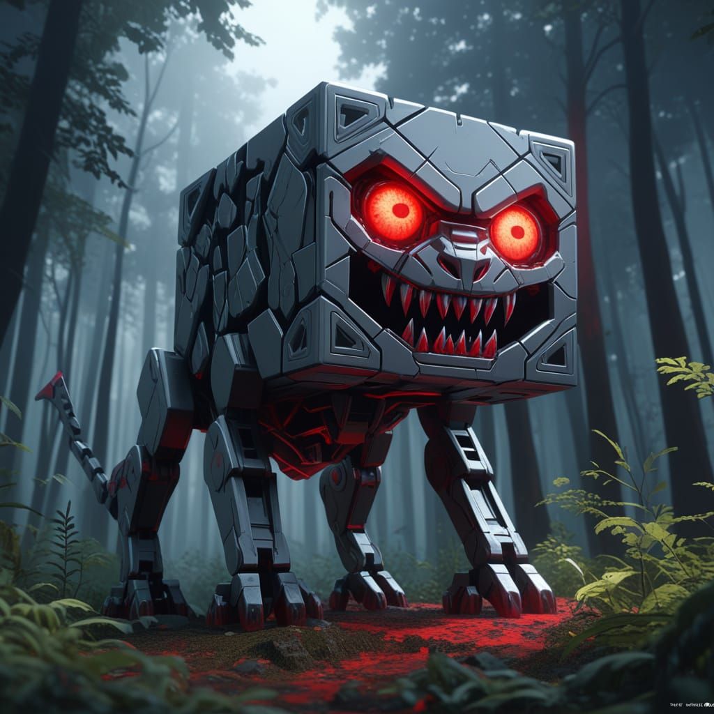 Surreal Dark Fantasy Creature in Blood Red Moonlit Forest