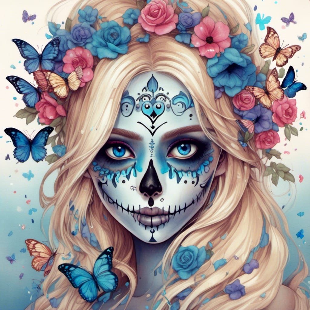 Cute Zombie Girl with Sugar Skull Makeup