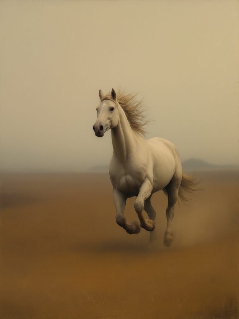 Majestic Horse Gallops Through Golden Haze