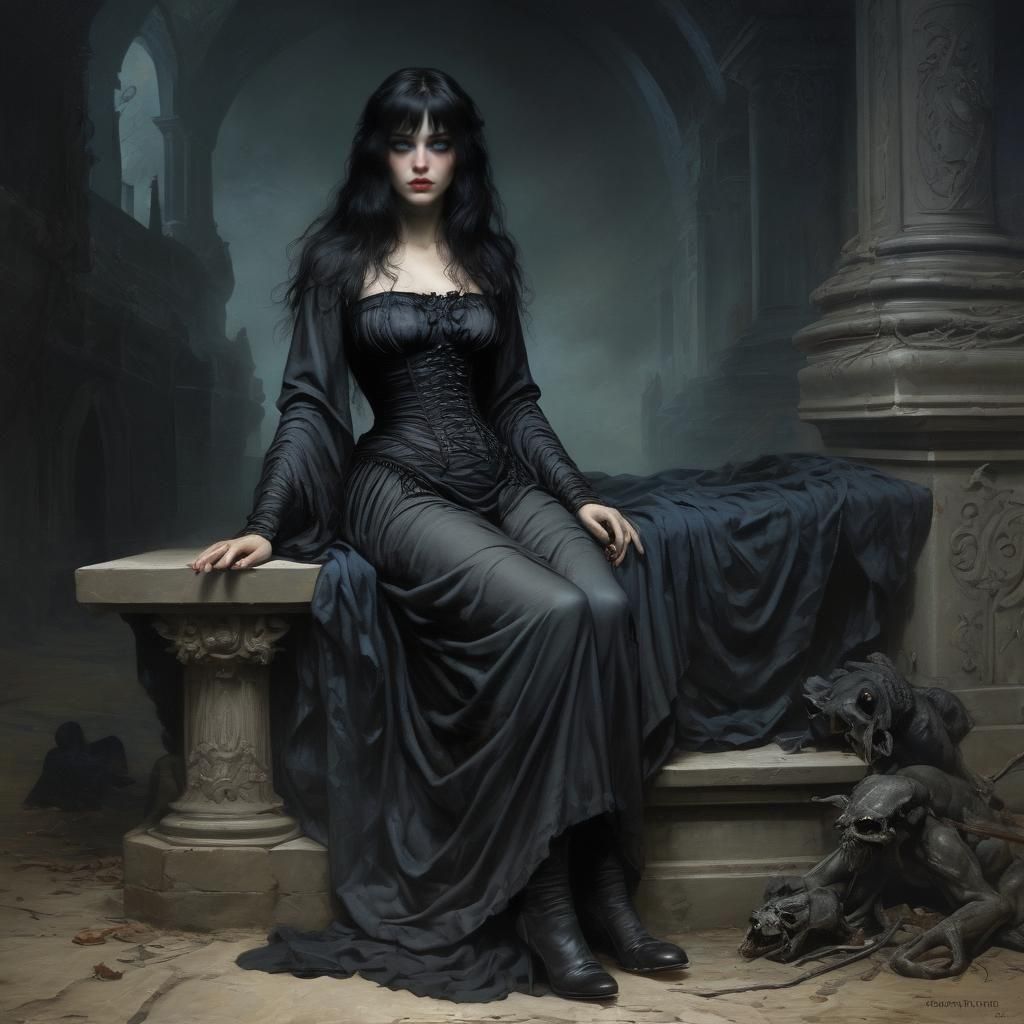 Gothic Woman with Piercing Gaze in Horror Style