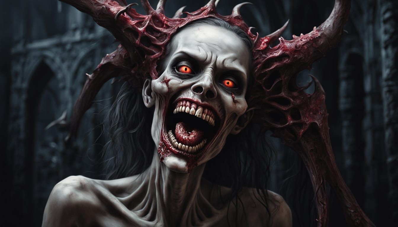 Surreal Demon Woman in Gothic Oil Painting