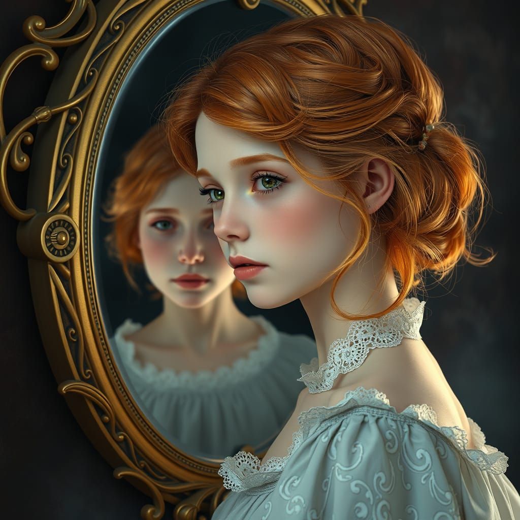 Mystical Girl Gazes into Infinite Reflections