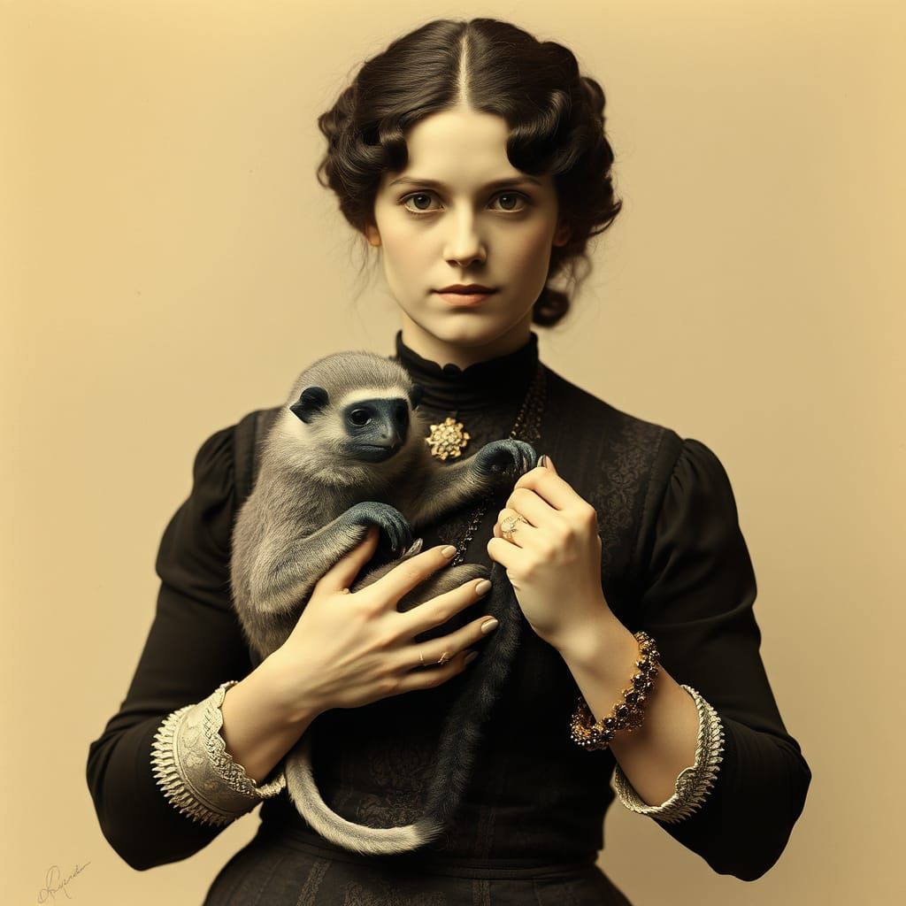 Edwardian Woman with Marmoset Portrait