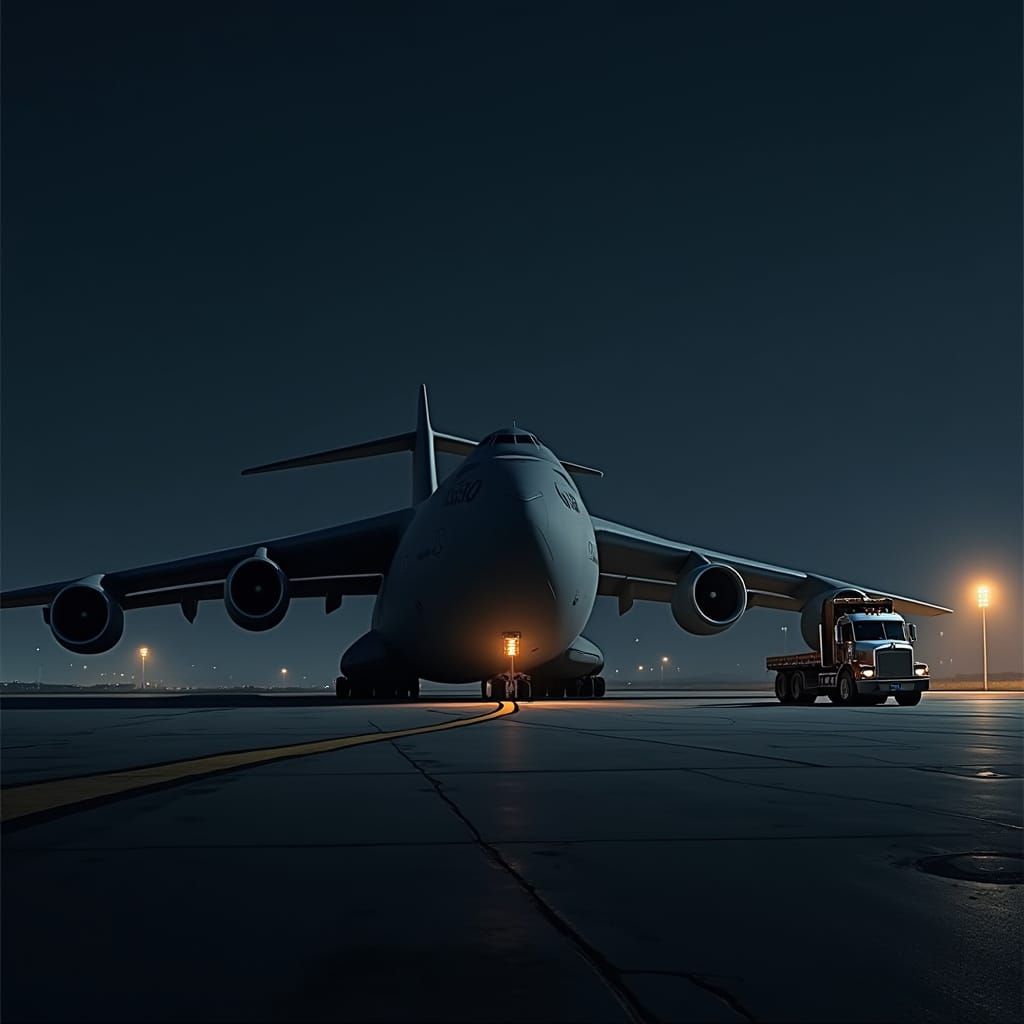 Boeing C-17 Military Transport on Runway at Night