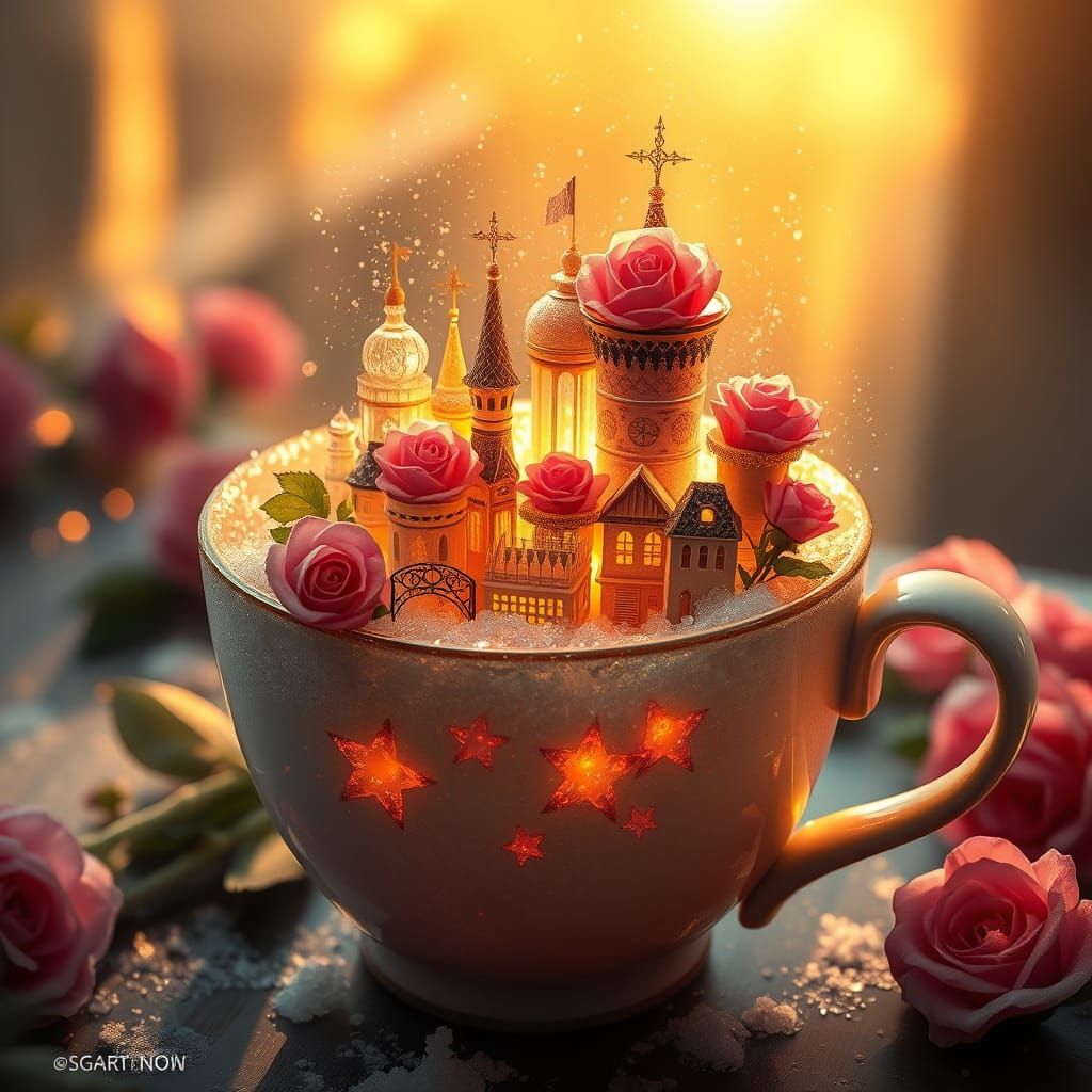 Glowing Rose City Shimmers in Sugar Crystals Coffee Cup