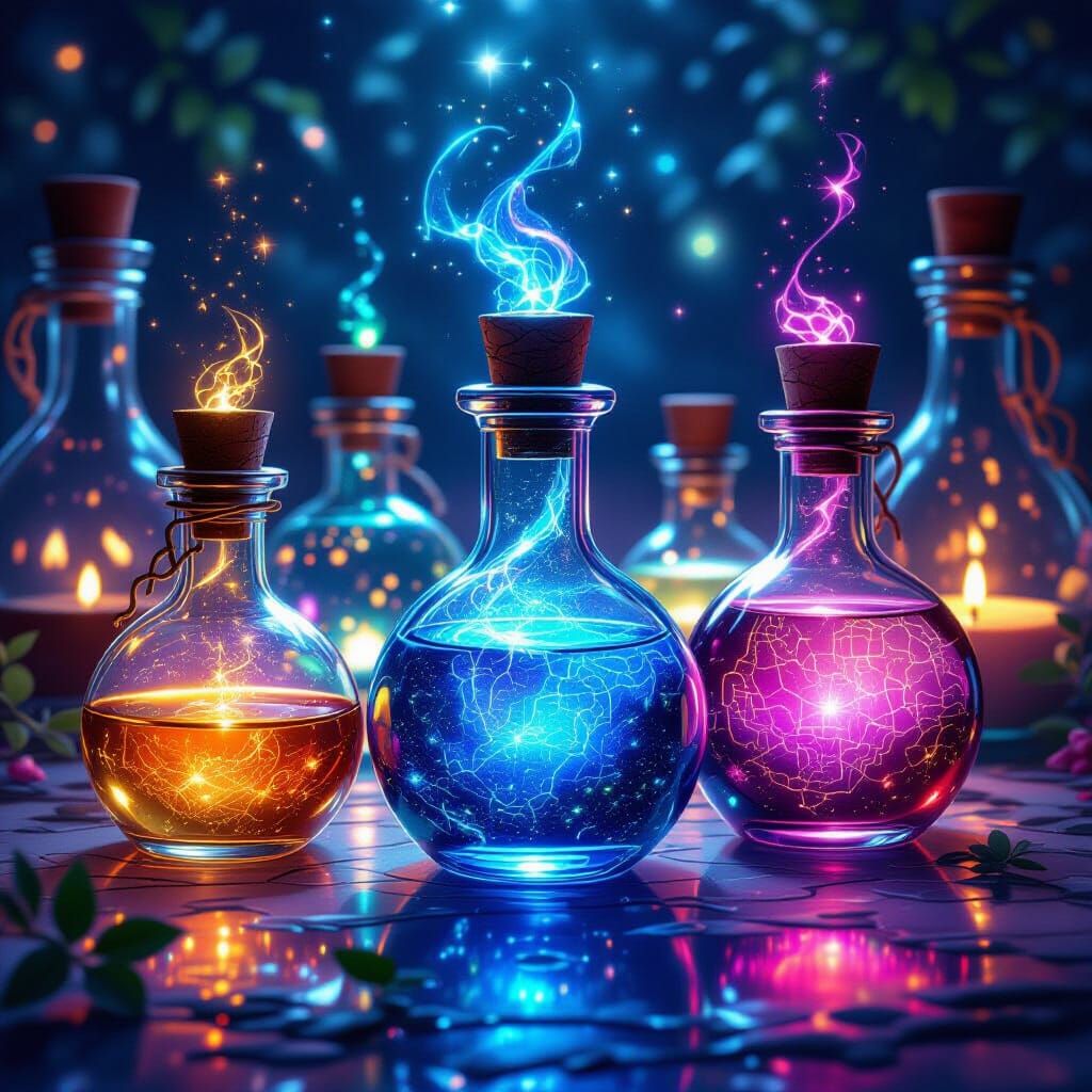 Magical Potions Glowing with Ethereal Light