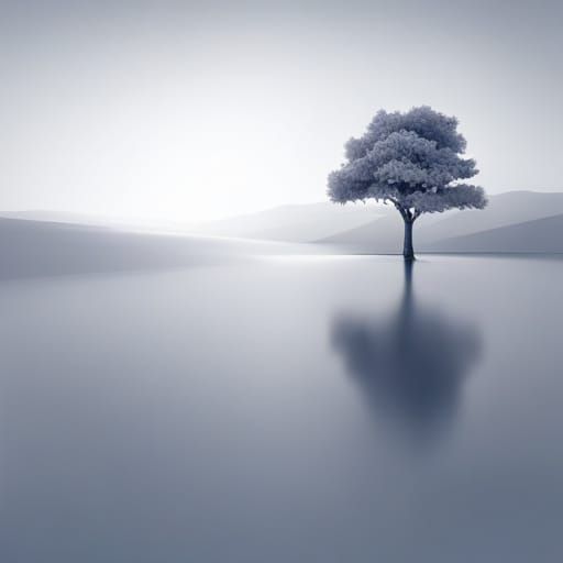 White Landscape with Mirrored Tree in Hyperrealism