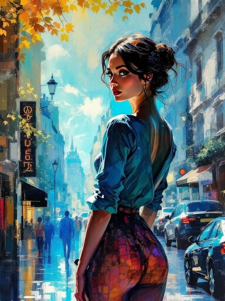 Paris Street Figure Study in Encrustique Style