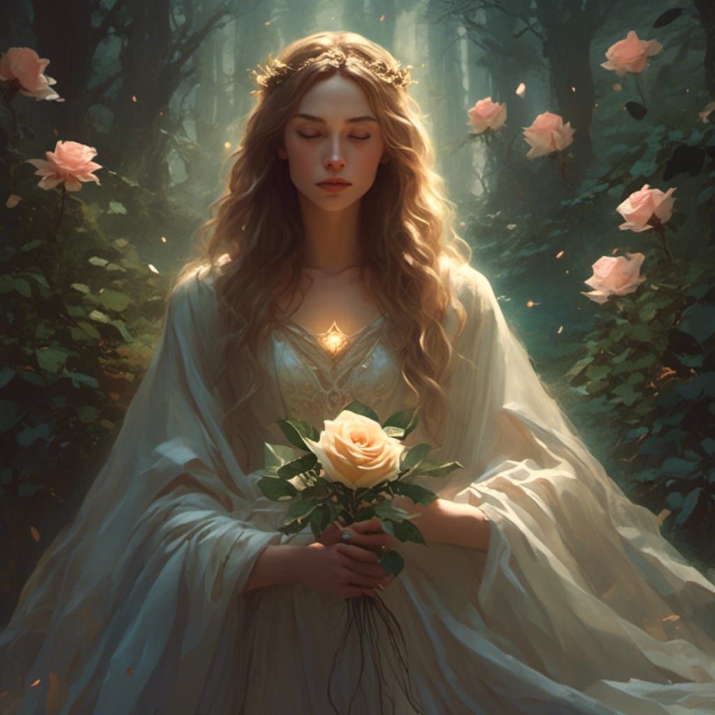 Mary Magdalene in Mystical Forest, Hyper-Realistic Art