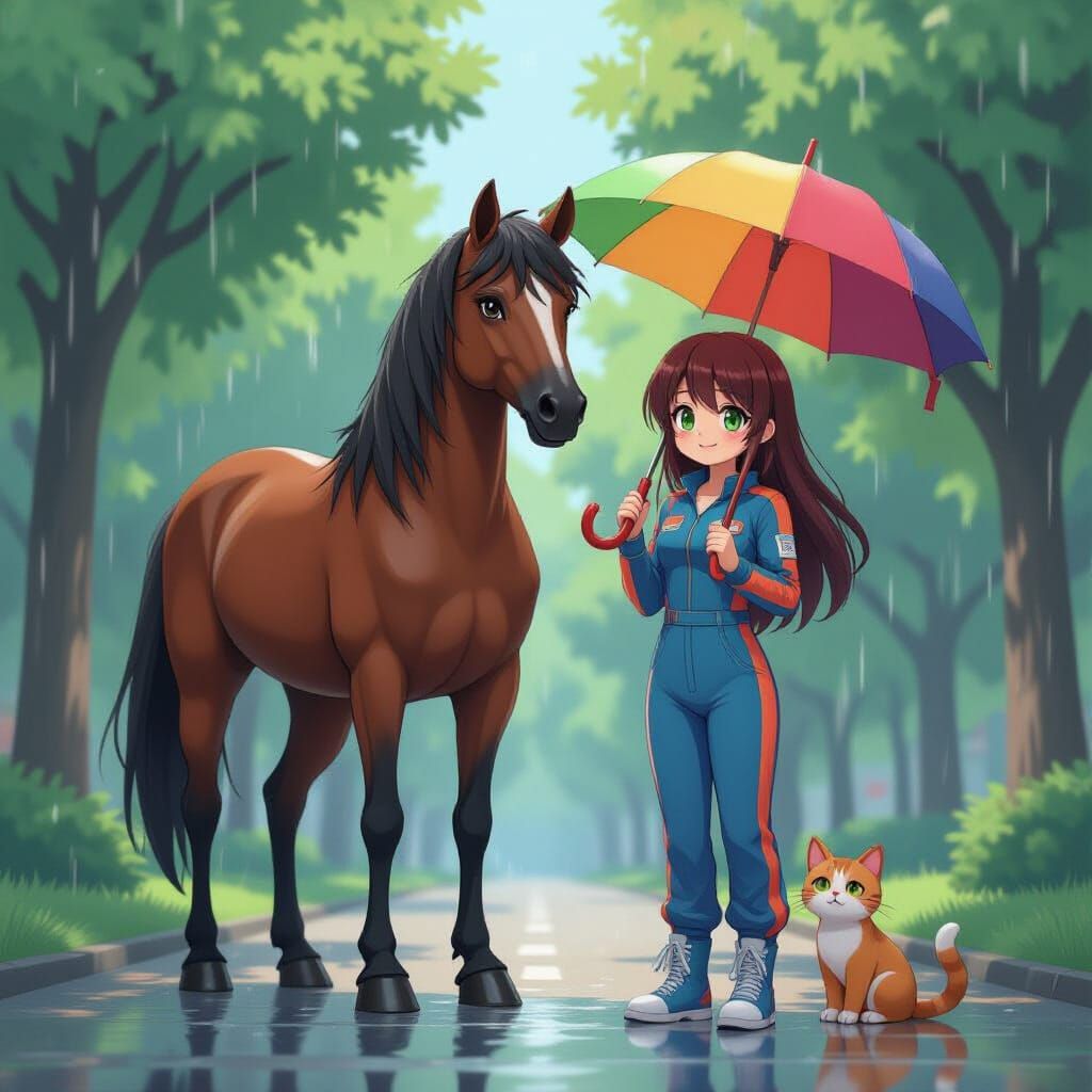 Centaur Man in Summer Park, Anime Style