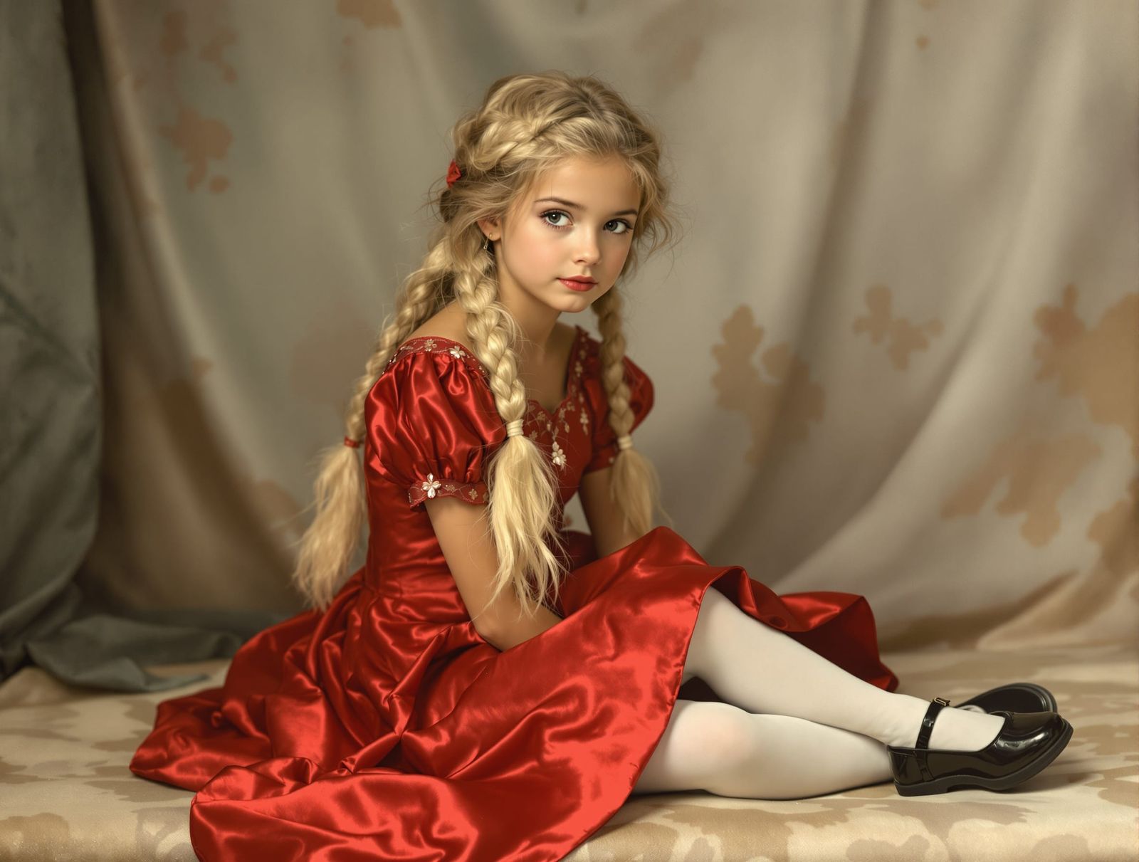 Glamorous Girl in Red Dress: Pre-Raphaelite Style