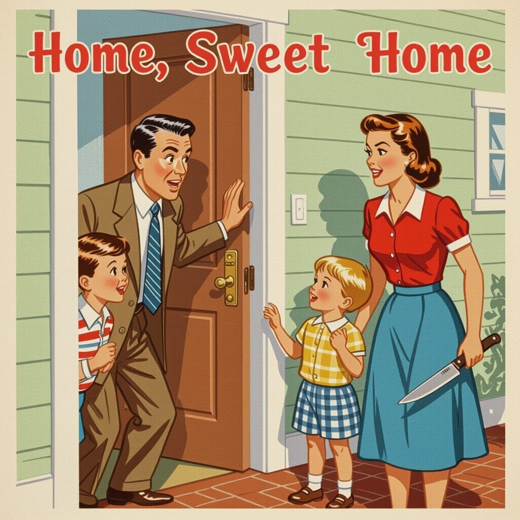 Vintage Illustration: A Surprised Dad's Homecoming