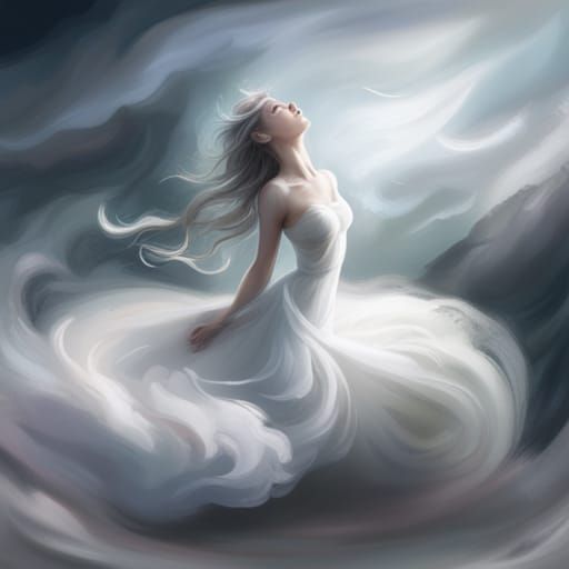Mist Sylph Emerging from Cloudbank in Romantic Style