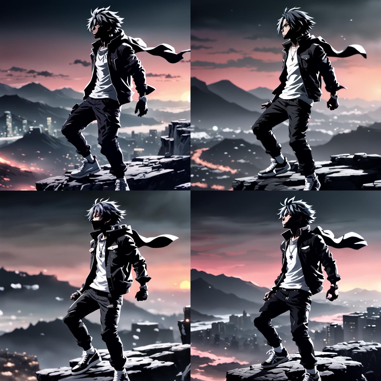 Triumphant Anime Hero on Sunset Cliff