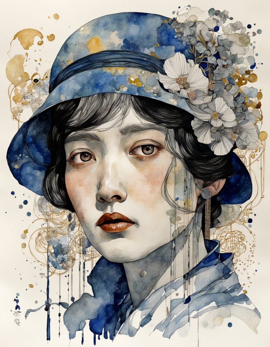 Elegant Woman in Art Nouveau Style with Intricate Details