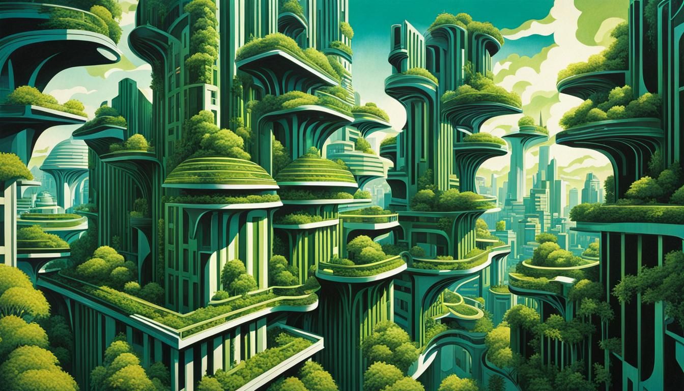 Escher-Inspired Warped Futuristic Art Deco Cityscape