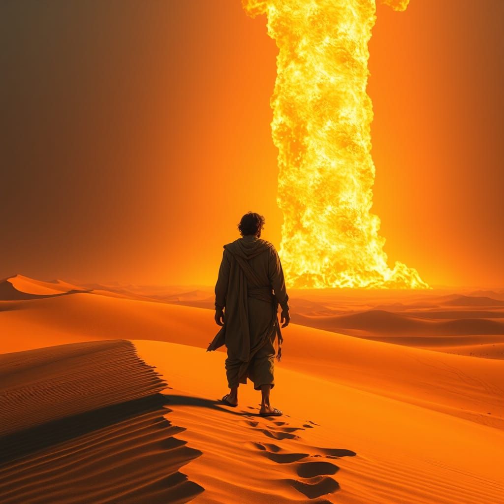 Moses Transfixed by Blazing Desert Pillar