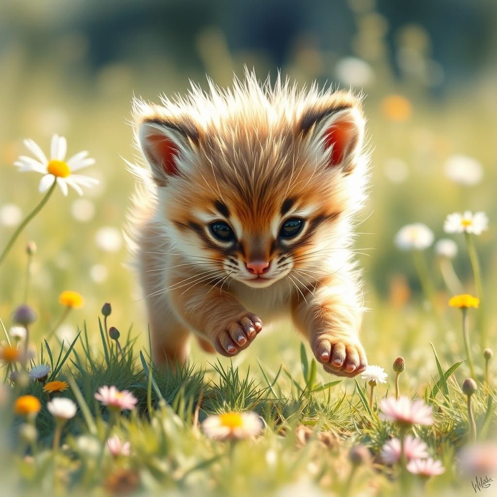 Whimsical Feline Adventure in a Sunlit Meadow