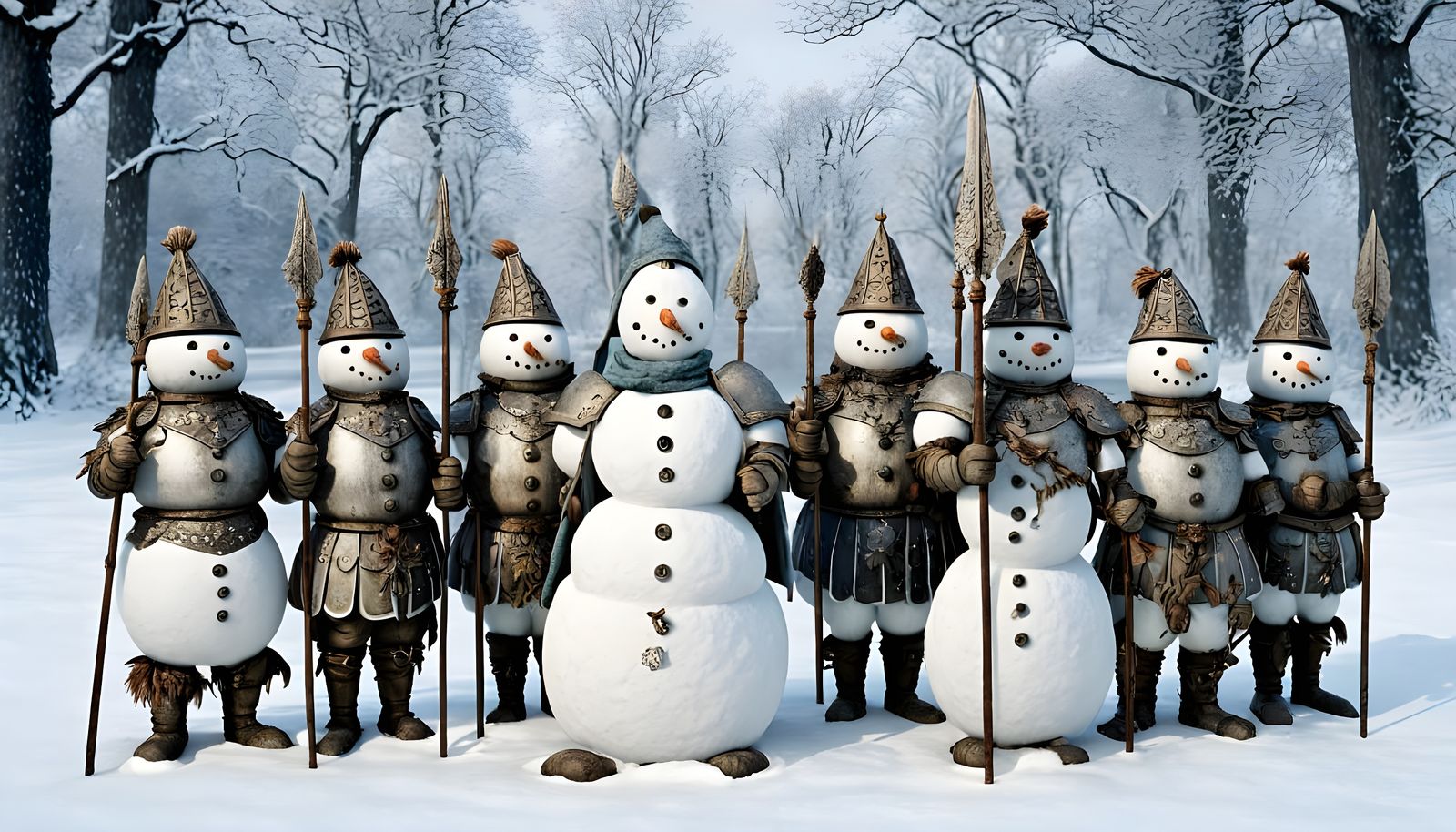 Snowman Warriors Stand at Attention