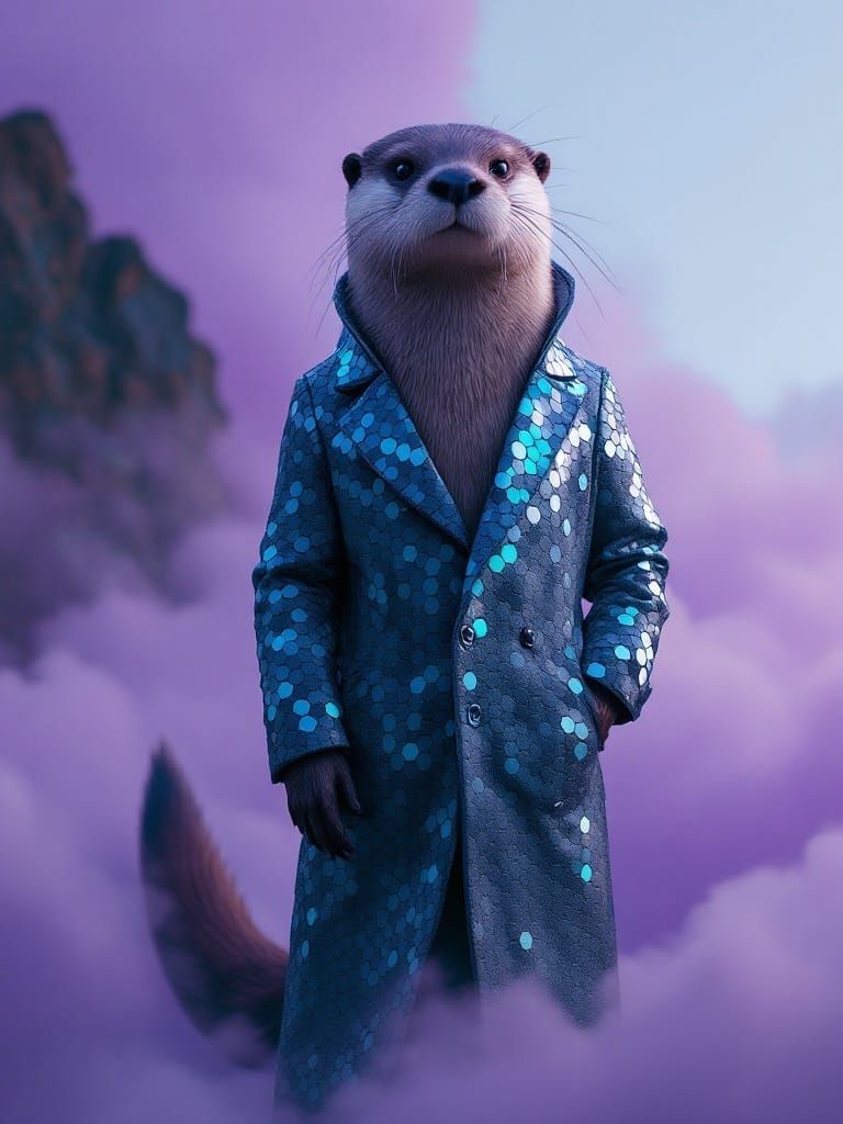 Modern Otter in Elegant Coat with Hexagon Pattern