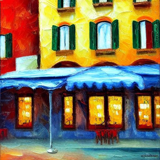 Italian Restaurant in Expressionist Impasto Style