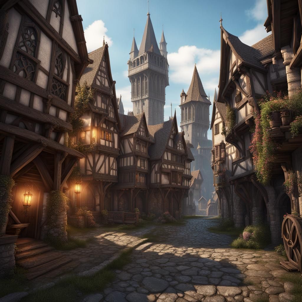 Detailed Medieval City Matte Painting in Deep Color